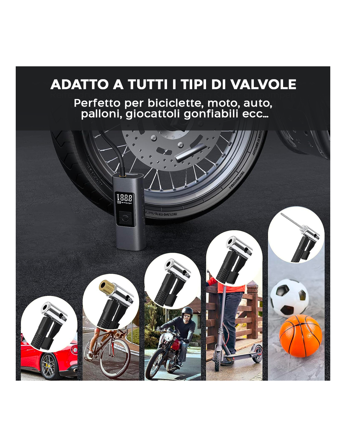 Mini Compressore Aria Portatile per Auto Ricaricabile Torcia Gonfiabili per  Bici