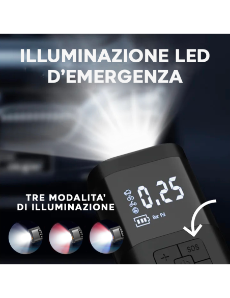 Mini Compressore Aria Portatile per Auto Ricaricabile Torcia Gonfiabili per Bici