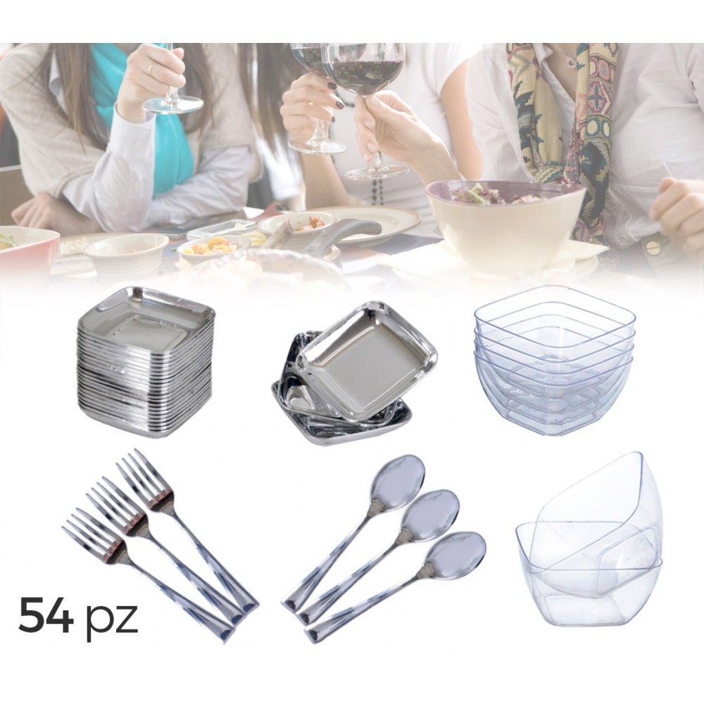 Set completo di 54 pz per party aperitivi Finger Food in plastica 