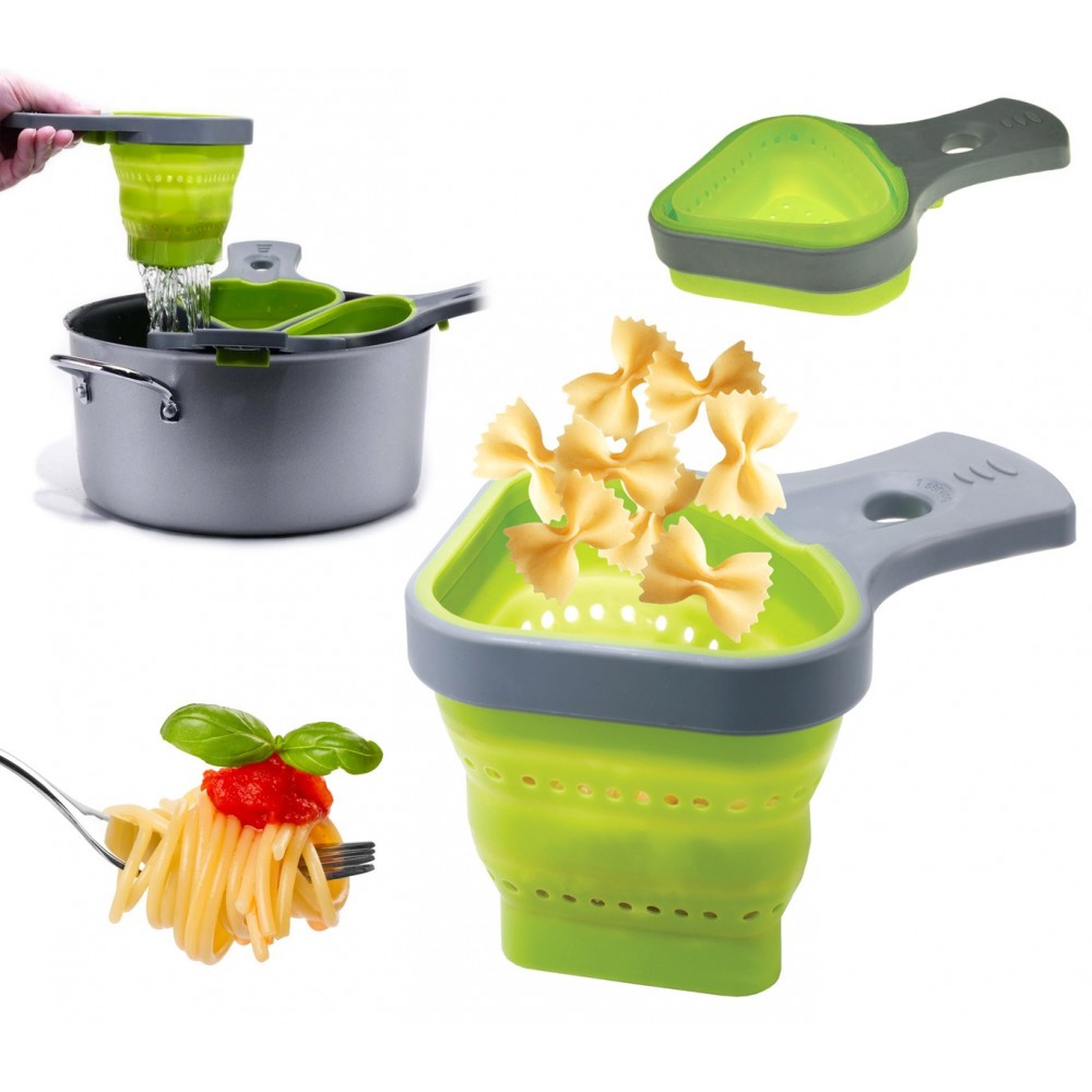 Set di 2 cuocipasta monoporzione con colapasta in silicone pieghevole