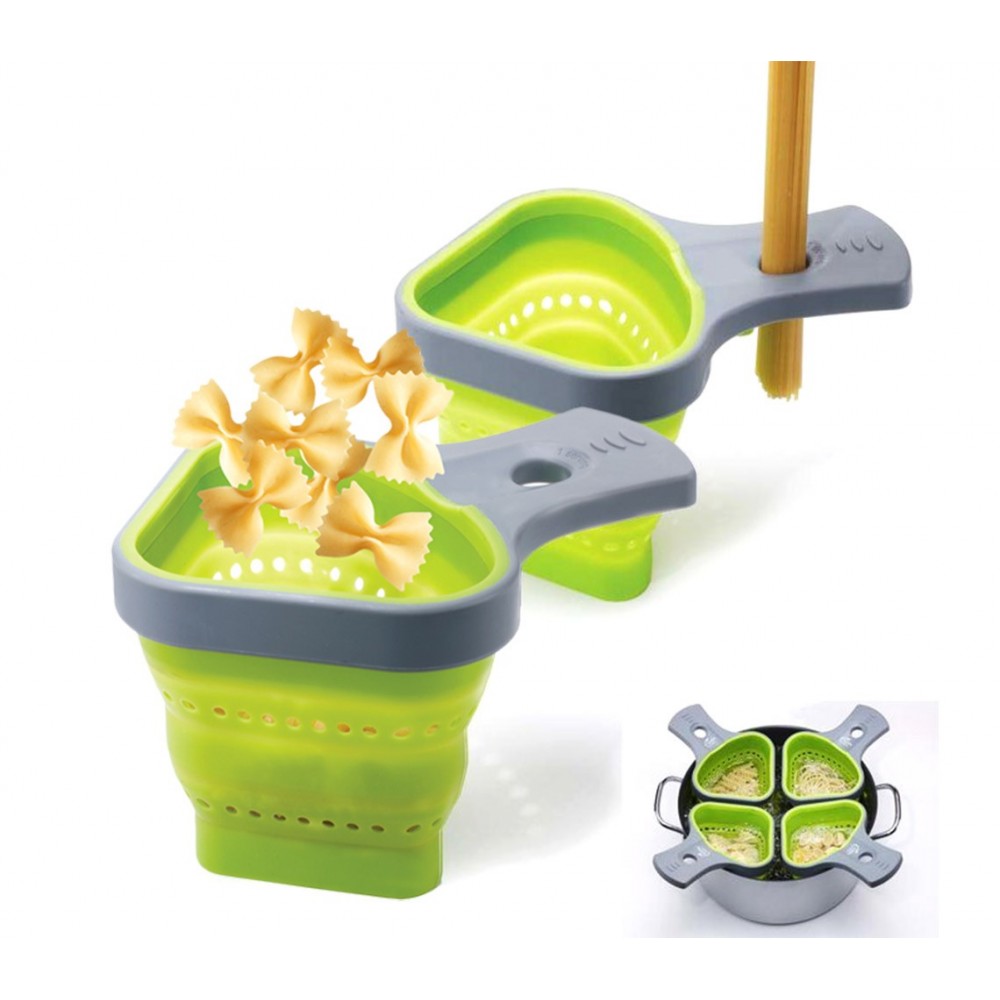 Set di 2 cuocipasta monoporzione con colapasta in silicone pieghevole 