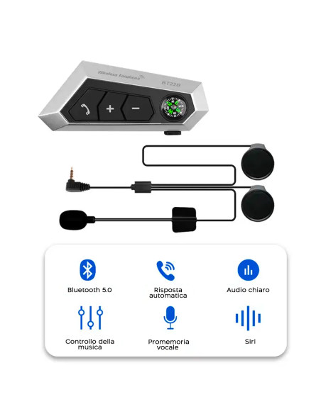 Kit Chiamata Moto Auricolari Casco Wireless con Interfono Bluetooth Impermeabile