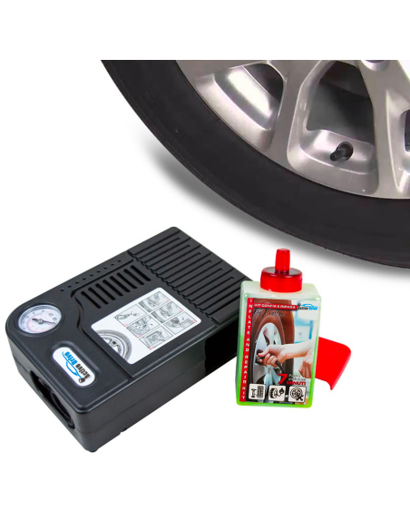 Kit Gonfiatore e Riparatore Gomme Auto Universale con Sigillante per Pneumatici