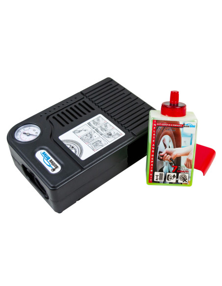 Kit Gonfiatore e Riparatore Gomme Auto Universale con Sigillante per Pneumatici