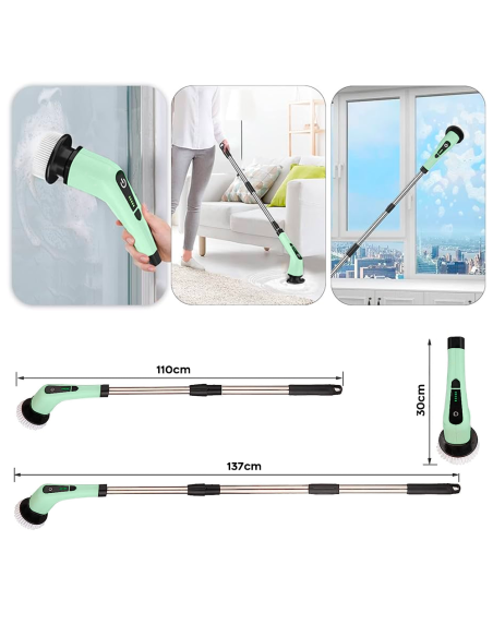 Spazzola Elettrica Rotante Senza Fili 3 in 1 Mocio per Superfici con 3 Testine