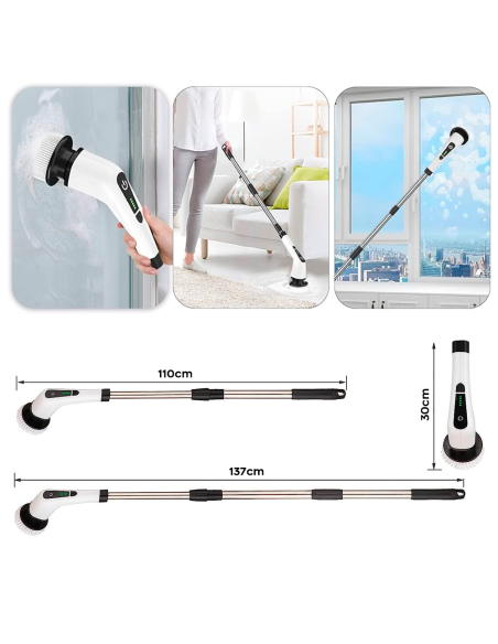 Spazzola Elettrica Rotante Senza Fili 3 in 1 Mocio per Superfici con 3 Testine