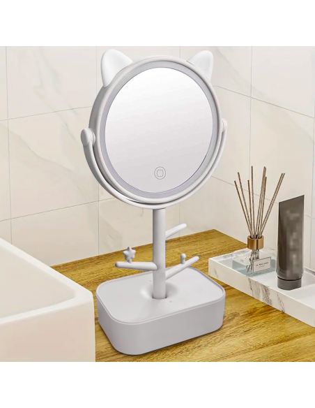 Specchio Make Up Cosmetico Luce LED Ricaricabile da Tavolo B0257 Porta Gioielli