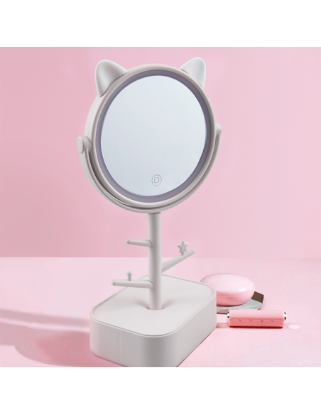 Specchio Make Up Cosmetico Luce LED Ricaricabile da Tavolo B0257 Porta Gioielli