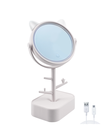 Specchio Make Up Cosmetico Luce LED Ricaricabile da Tavolo B0257 Porta Gioielli