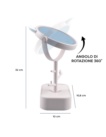 Specchio Make Up Cosmetico Luce LED Ricaricabile da Tavolo B0257 Porta Gioielli