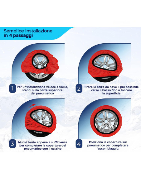 Set 2 Catene da Neve in Tessuto kit Calze Omologate EN 16662 Auto per Pneumatici