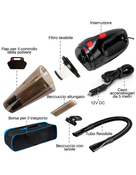 Mini Aspirapolvere Portatile per Auto Camion Barca con Presa Accendisigari 12V