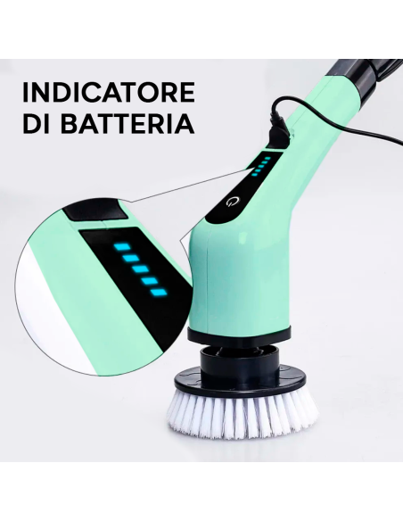 Spazzola Elettrica Rotante Senza Fili 3 in 1 Mocio per Superfici con 3 Testine