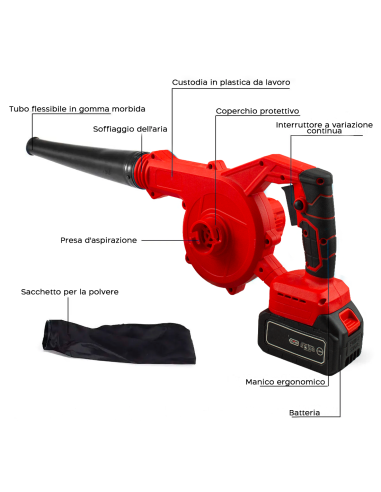 Soffiatore Aspirapolvere a Batteria Wireless...