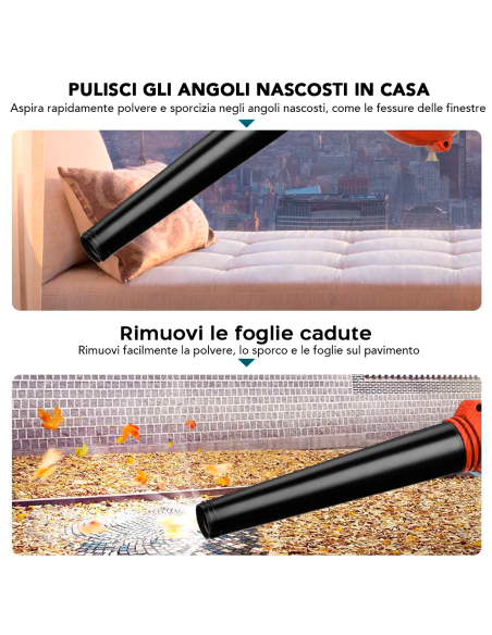 Soffiatore Aspirapolvere a Batteria Wireless 18V Ricaricabile con Sacchetto