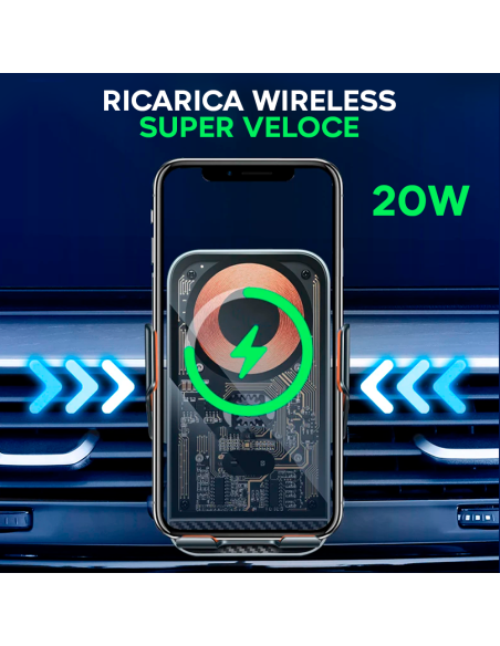 Supporto Telefono Auto per Presa d'Aria Multifunzione con Ricarica Wireless 20W