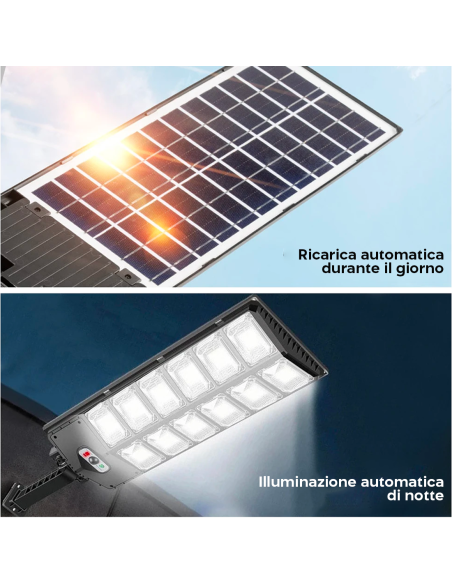Lampione Stradale Solare 1000LM W789B-6 IP65 Sensore di Movimento Telecomando