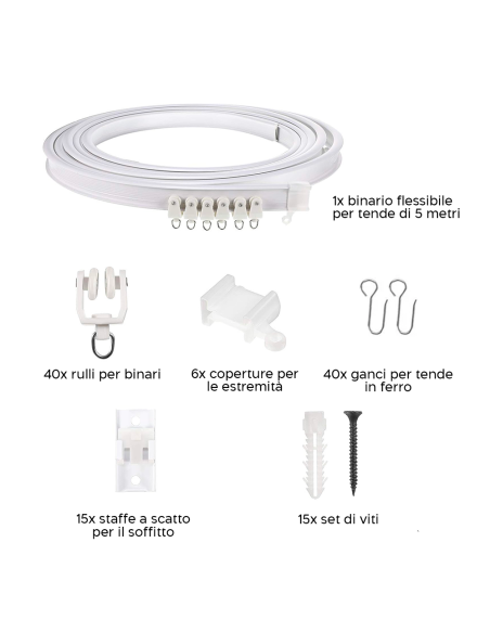 Binario Tenda Flessibile 5mt Pieghevole Scorrevole in PVC Divisore per Stanze