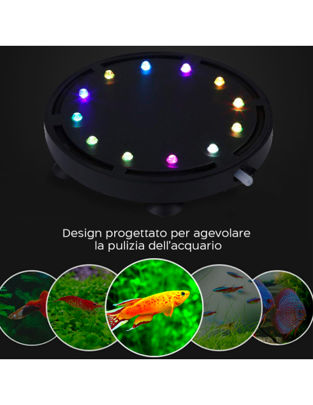Lampada per Acquario con Bolle RGB LED Illuminazione Subacquea Attacco a Ventosa