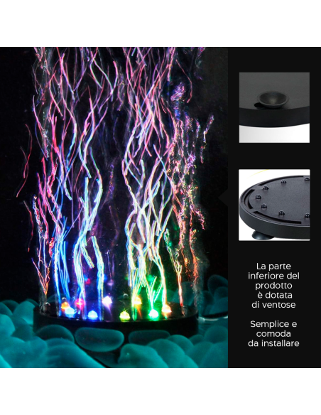 Lampada per Acquario con Bolle RGB LED Illuminazione Subacquea Attacco a Ventosa