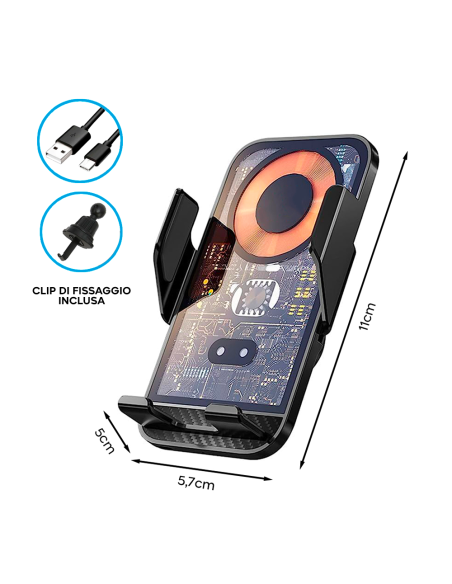 Supporto Telefono Auto per Presa d'Aria Multifunzione con Ricarica Wireless 20W