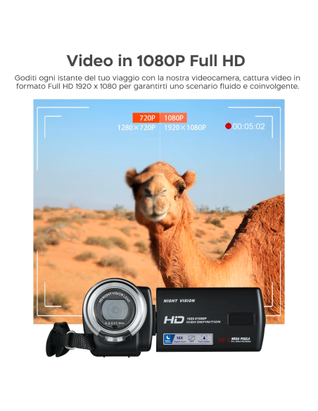 Videocamera Digitale 20 Mega Pixels Full HD Zoom 16X Night Vision Schermo da 3"