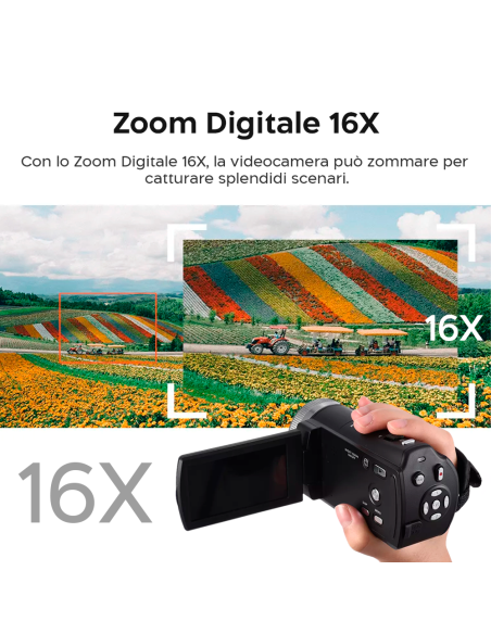 Videocamera Digitale 20 Mega Pixels Full HD Zoom 16X Night Vision Schermo da 3"