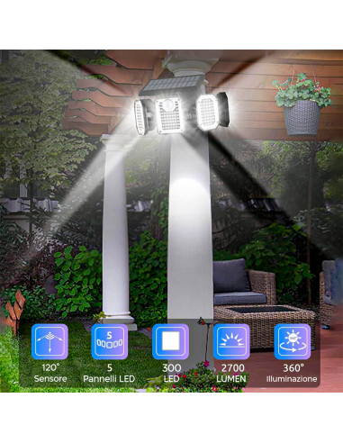 Lampada Ricarica Solare Esterno a Parete IP65 5...