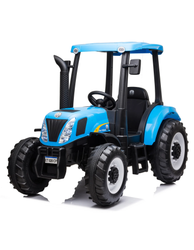 Trattore Elettrico per Bambini LT935 New Holland BIG BLU 12V Luci a LED e Suoni