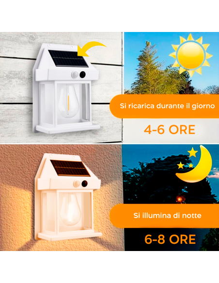 Lampada Ricarica Solare a Parete Esterno BK-888 Luce Calda Sensore di Movimento