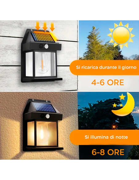 Lampada Ricarica Solare a Parete Esterno BK-888 Luce Calda Sensore di Movimento