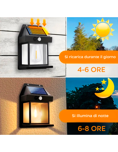 Lampada Ricarica Solare a Parete Esterno BK-888D Luce Calda Sensore di Movimento