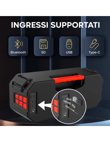 Altoparlante Stereo Bluetooth Portatile Wireless Luce RGB con Microfono Radio FM