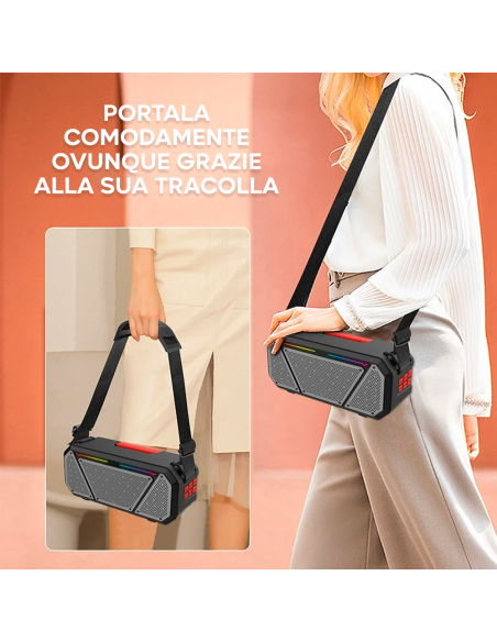Altoparlante Stereo Bluetooth Portatile Wireless Luce RGB con Microfono Radio FM
