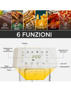 Friggitrice ad Aria 1600W JCFA-501AP Capacità 7.5 lt 200° con Vetro Trasparente