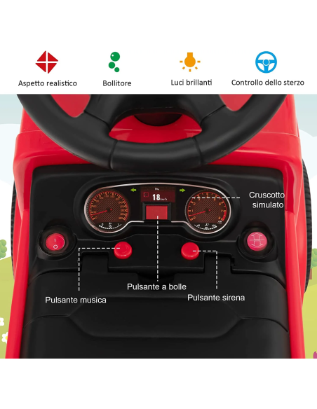 Cavalcabile Elettrico per Bambini LT949 Camion Pompieri 6V Sparabolle e Luci LED