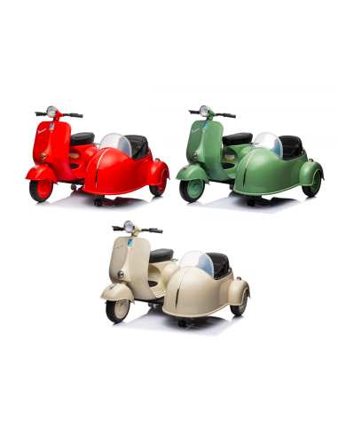 Image of Moto elettrica per Bambini LT957 Vespa Sidecar Laterale BIG 12V Luci LED Suoni Verde