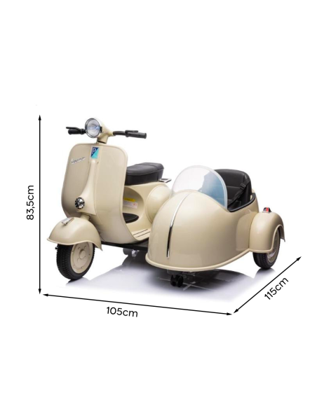 Moto elettrica per Bambini LT957 Vespa Sidecar Laterale BIG 12V Luci LED Suoni