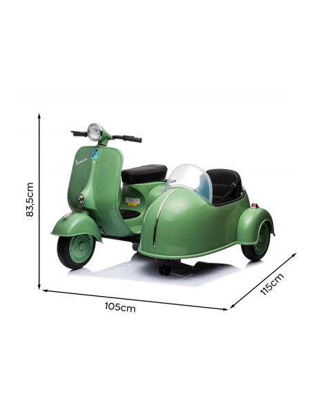 Moto elettrica per Bambini LT957 Vespa Sidecar Laterale BIG 12V Luci LED Suoni