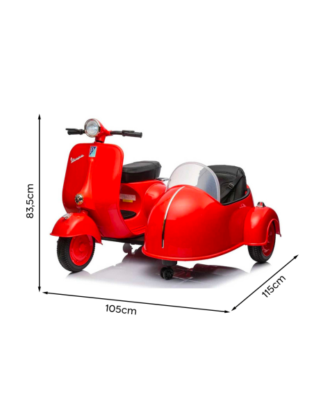 Moto elettrica per Bambini LT957 Vespa Sidecar Laterale BIG 12V Luci LED Suoni