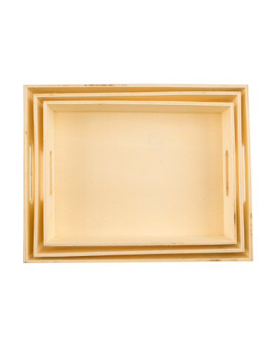 Set 3 Vassoi Legno Naturale con Manico per...