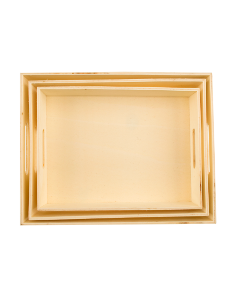 Set 3 Vassoi Legno Naturale con Manico per Decoupage Varie Misure da Dipingere