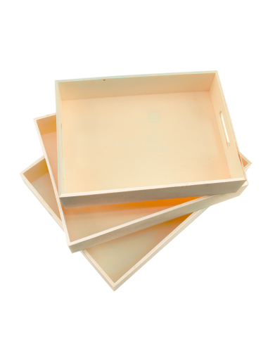 Set 3 Vassoi Legno Naturale con Manico per...