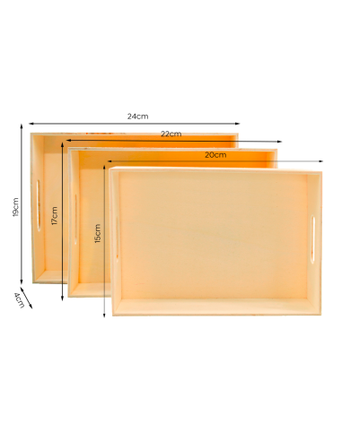 Set 3 Vassoi Legno Naturale con Manico per...