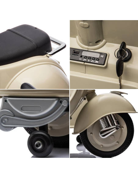 Moto elettrica per Bambini LT957 Vespa Sidecar Laterale BIG 12V Luci LED Suoni