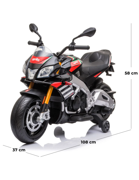 Moto Elettrica per Bambini LT922 Aprilia Tuono 12V Ruote di Supporto Luci Suoni