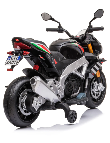 Moto Elettrica per Bambini LT922 Aprilia Tuono 12V Ruote di Supporto Luci Suoni