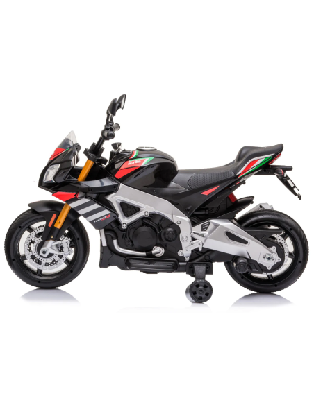 Moto Elettrica per Bambini LT922 Aprilia Tuono 12V Ruote di Supporto Luci Suoni