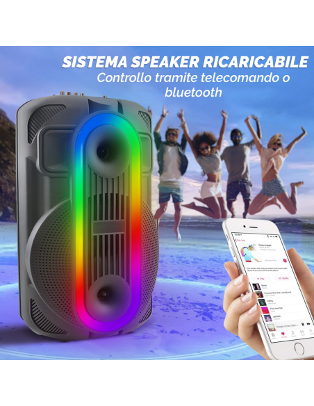 Altoparlante Bluetooth Portatile Subwoofer con Aux TF USB Radio FM e Microfono