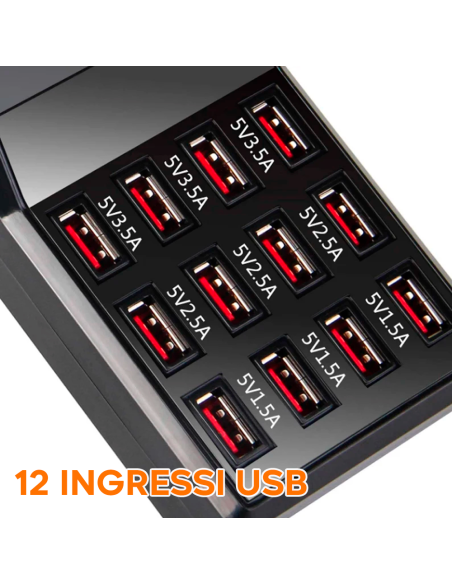 Stazione di Ricarica Simultanea 5V 12A Ingresso 12 Porte USB Carica Rapida 60W